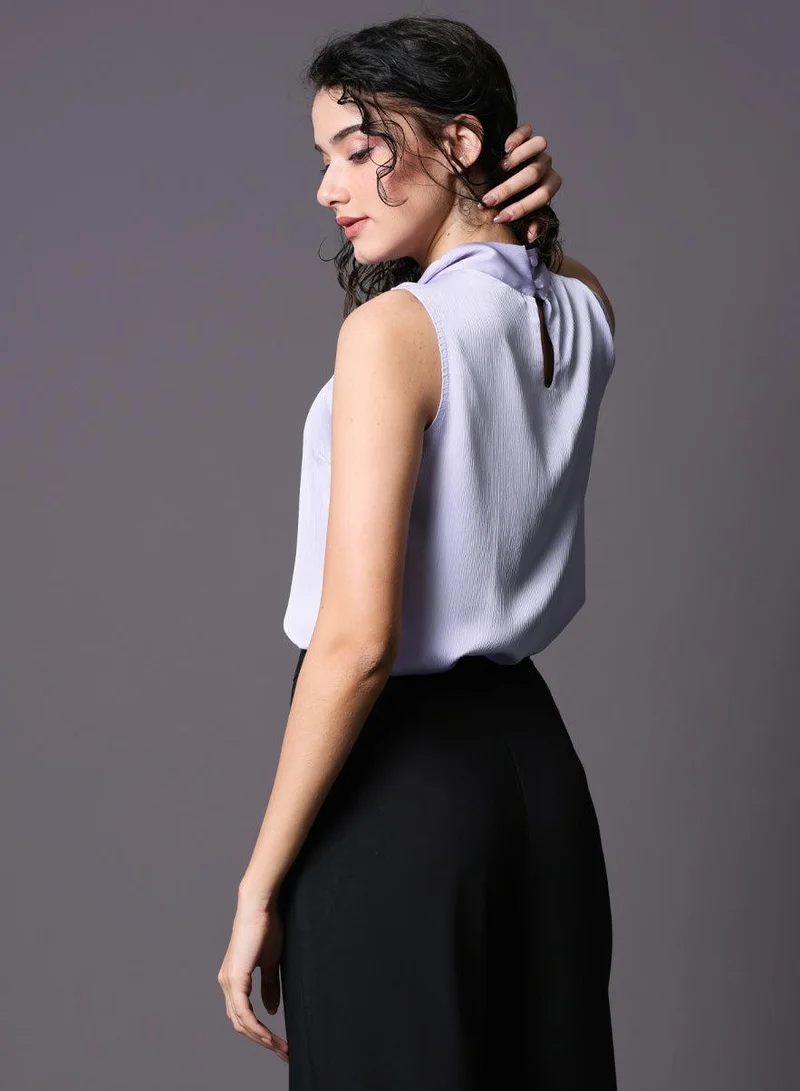 زجزاج Twisted Neck Sleeveless Lavender Top